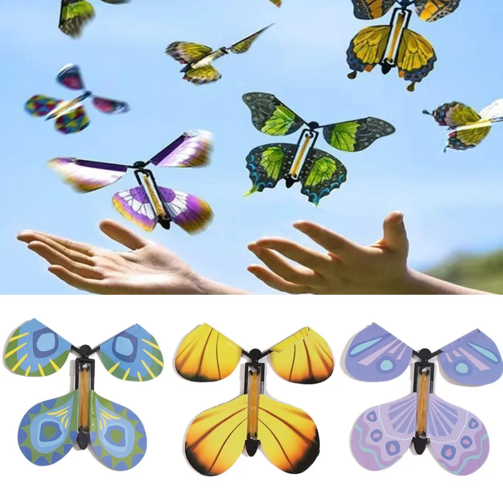 10PCS Magic Butterfly Wind Up Rubber Band Flying Butterfly Party Magic Trick Toy Props Magic Tricks for Kids Surprise Gift