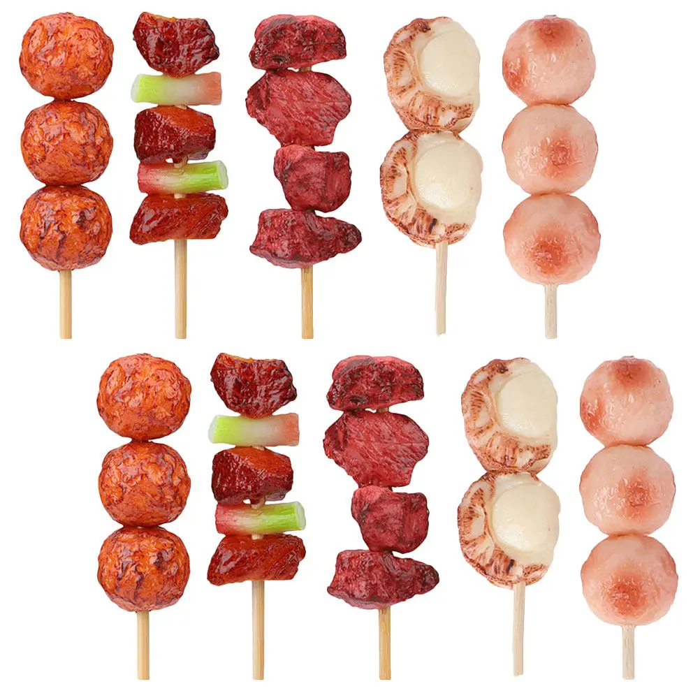 

10Pcs Artificial Barbecue Food Realistic Grill Roast Kebab Decoration Pretend Play Kitchen Photo Display Educational Set
