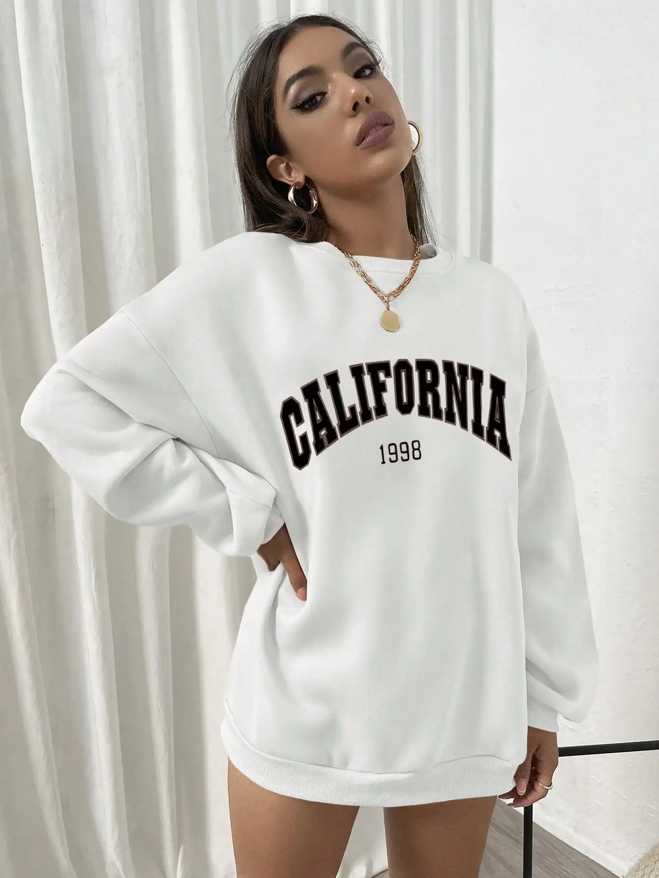 California 1998 Art Letter Design Female Clothes Comfortable Fleece Hoodies Sport New Pullovers Crewneck Fashionable Sweatshirts