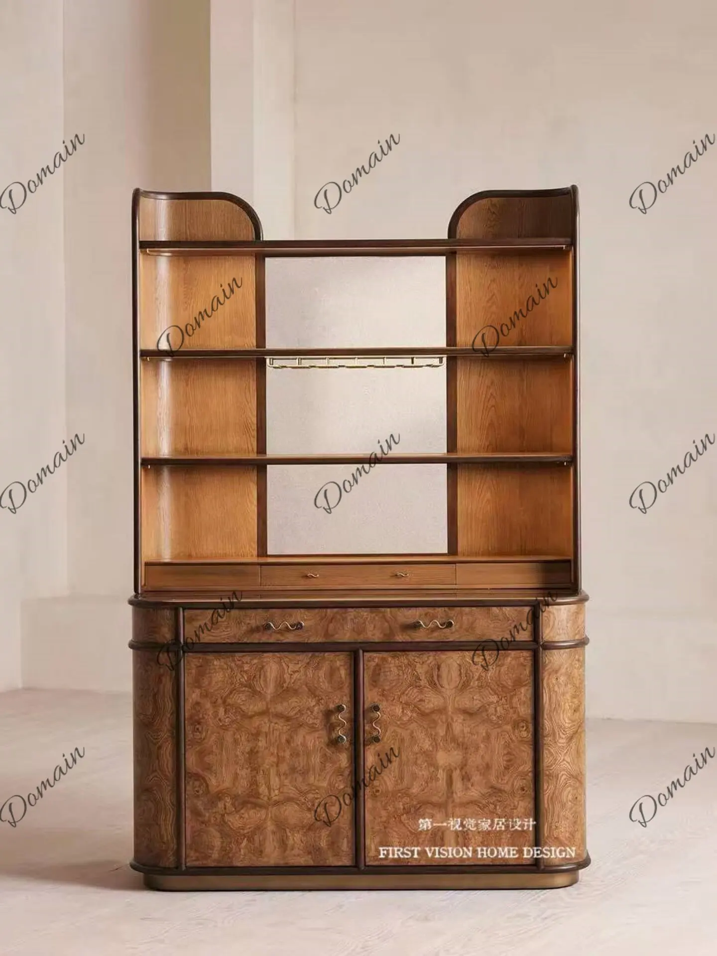 Medieval American designer model room Living room Hotel B & B tree tumor bark solid wood wine cabinet Light luxury retro locker