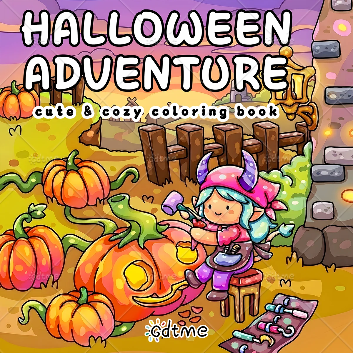 Halloween Adventure Adult Coloring Book Large Print Cute Cozy Pumpkin Elf Scenes Stress Relief Relaxing Art Therapy Drawing Book