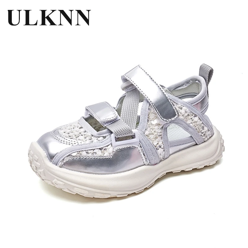 Girls' Sports Sandals Students Summer New Children's Casual Breathable Mesh Shoes Children Soft Sole  Silver Beach Shoes