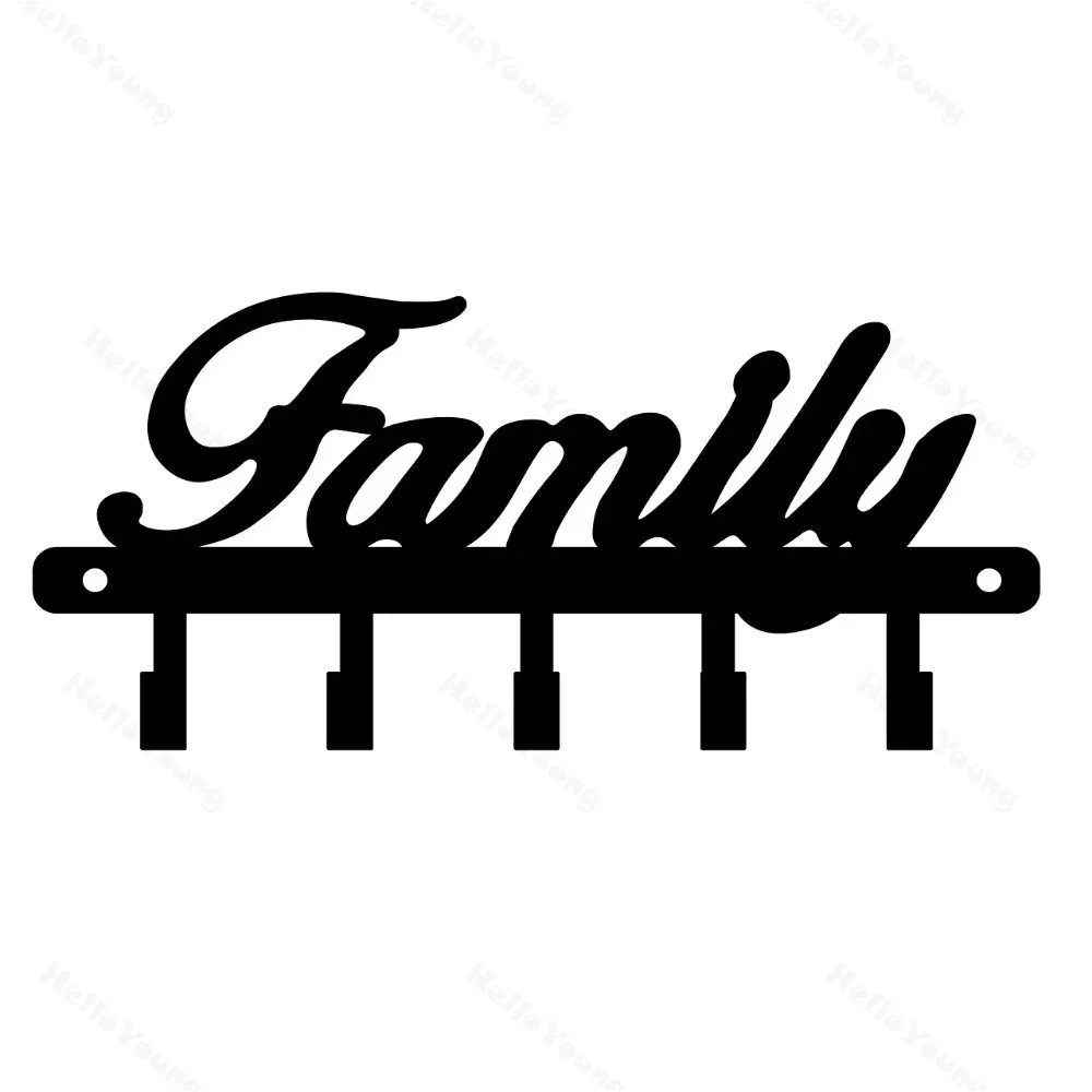 CIFBUY 5 Hook Iron Wall Key Holder Family Pattern Metal Art Wrought Iron Home Organization Rack Rust Proof Living Room Entryway