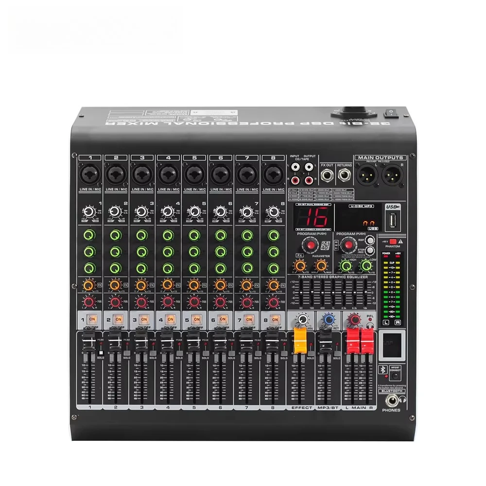 GAX-MC8 High Quality 8-Channel Mixing Console with 2-Stage EQ USB/MP3 Jack 8-in-2-Out Audio Mixer