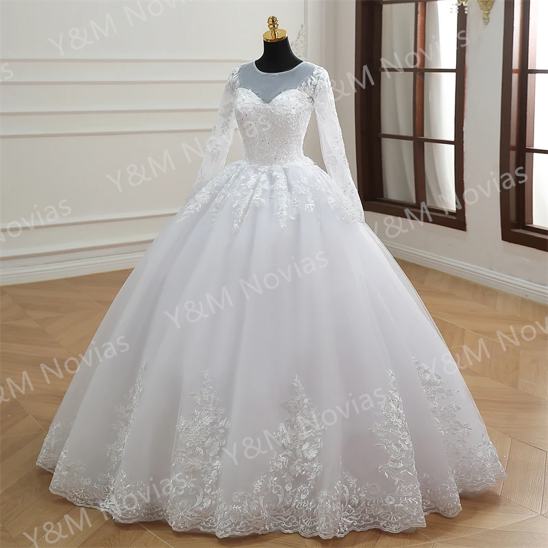 Customized Real photo Ball Gown Princess Wedding Dresses Long Sleeve Sweet Lace Appliqus Bead Wedding Dresses For Women 2025 New