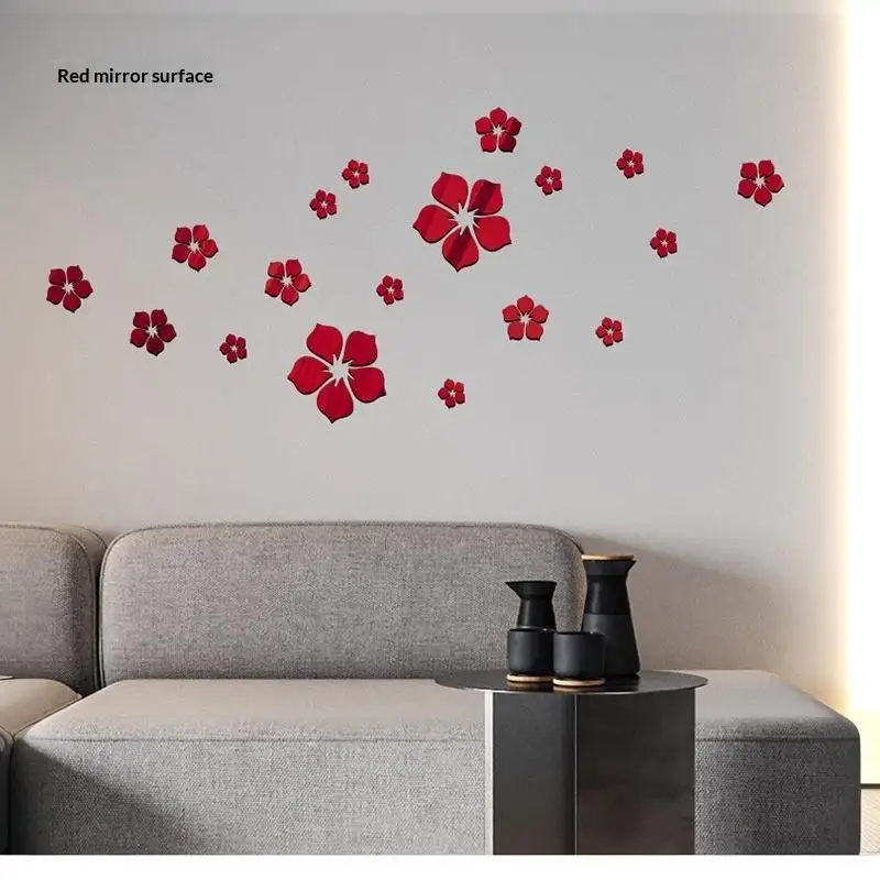 18 Stück 3D-Blumen-Spiegel-Wandaufkleber aus Acryl, TV-Hintergrund-Dekoration, Schlafzimmer-Deko – Detail 9