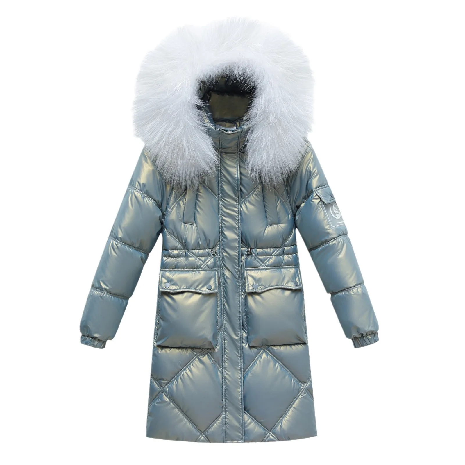 Giacca di cotone brillante Non lavabile 2024 nuovo inverno collo di pelliccia femminile addensare caldo lungo parka cappotto donna cappotti abbigliamento donna