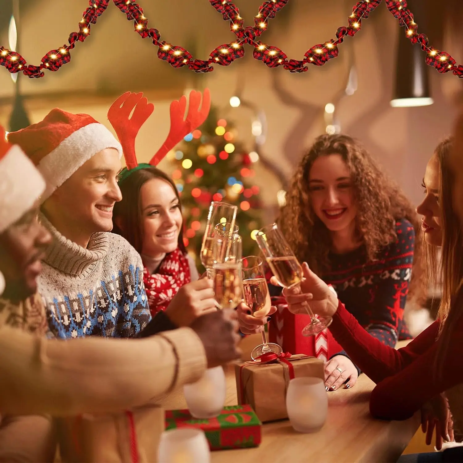 

IALJ-6 рулонов светодиодной ленты в деревенском стиле для рождественской елки со светодиодной подсветкой для рождественских украшений