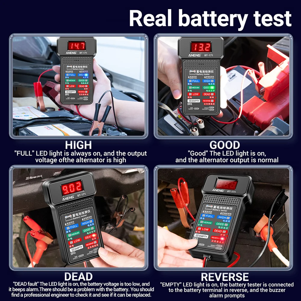 BT-171 12V Battery Detector Battery Capacity Test Battery Indicator LED Light Battery Tester for Electric Vehicles