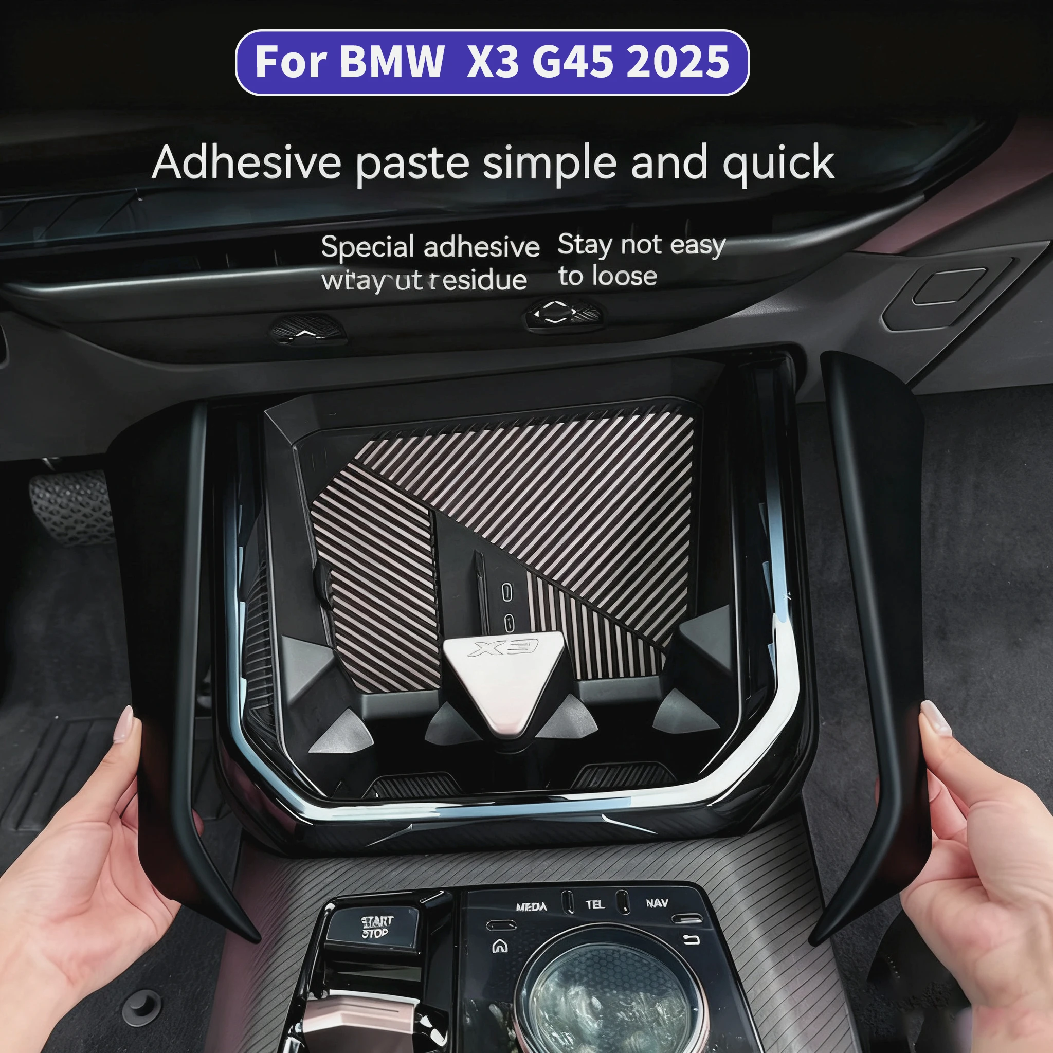 

For BMW X3 G45 2025 Black leather material Car Center Console Gear Shift Panel Cover Trim Frame Cover Sticker Tuning Interior