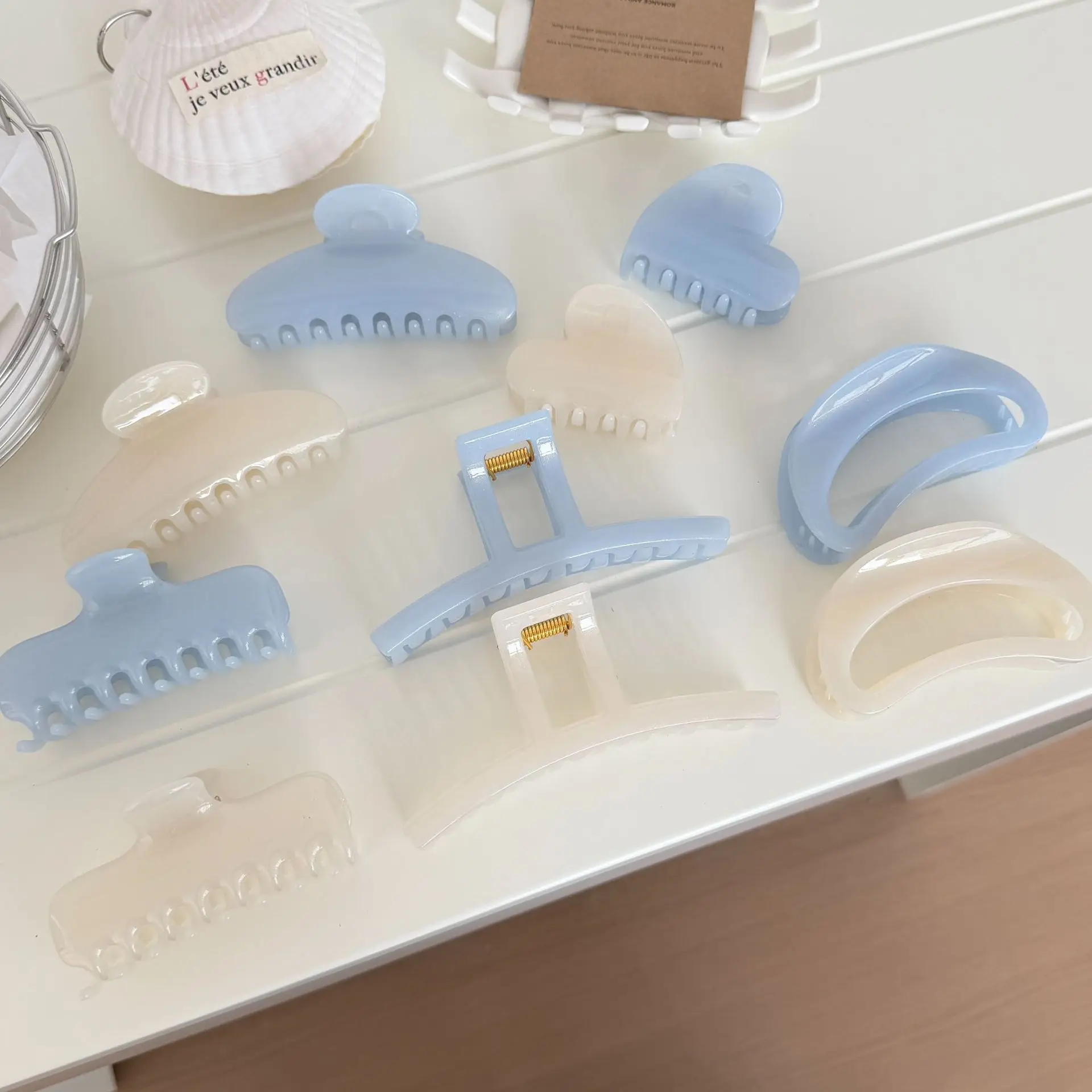 

Hair Claw Clip Acetate Large Cream Light Blue Gentle Half Up Bun Back Head Versatile Daily Premium Sturdy Non Slip Strong Hold