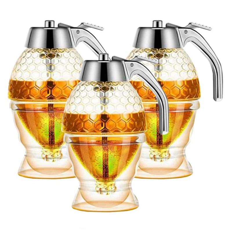 Honey Dispenser, No Drip Syrup Container With Stand, Beautiful Honeycomb Shaped Honey Pot, Syrup Sugar Container, 6 Pack