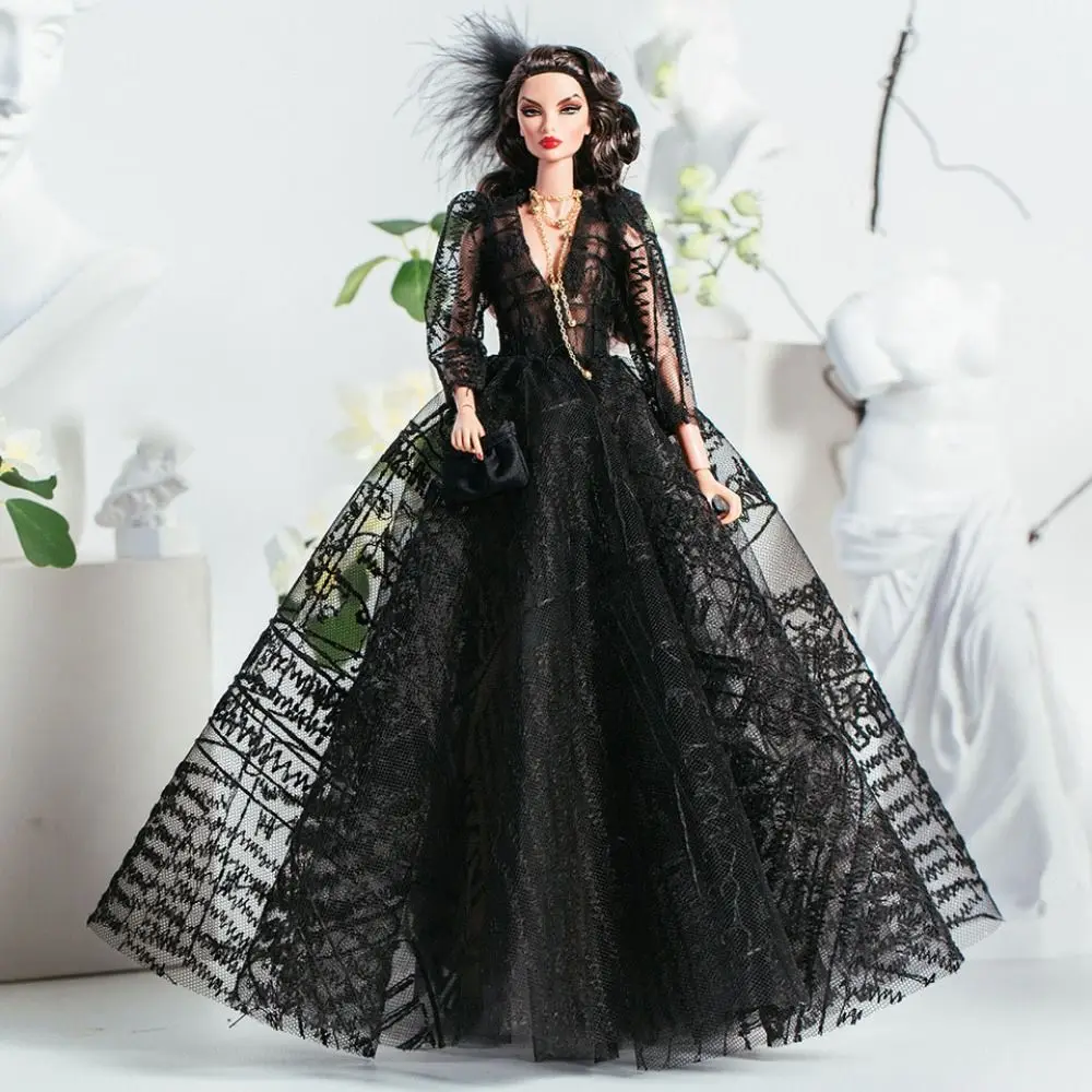 European Fashion Doll Clothes Suit Exquisite Luxurly Black Lace Dress Set 6 Styles DIY Toy Accessories