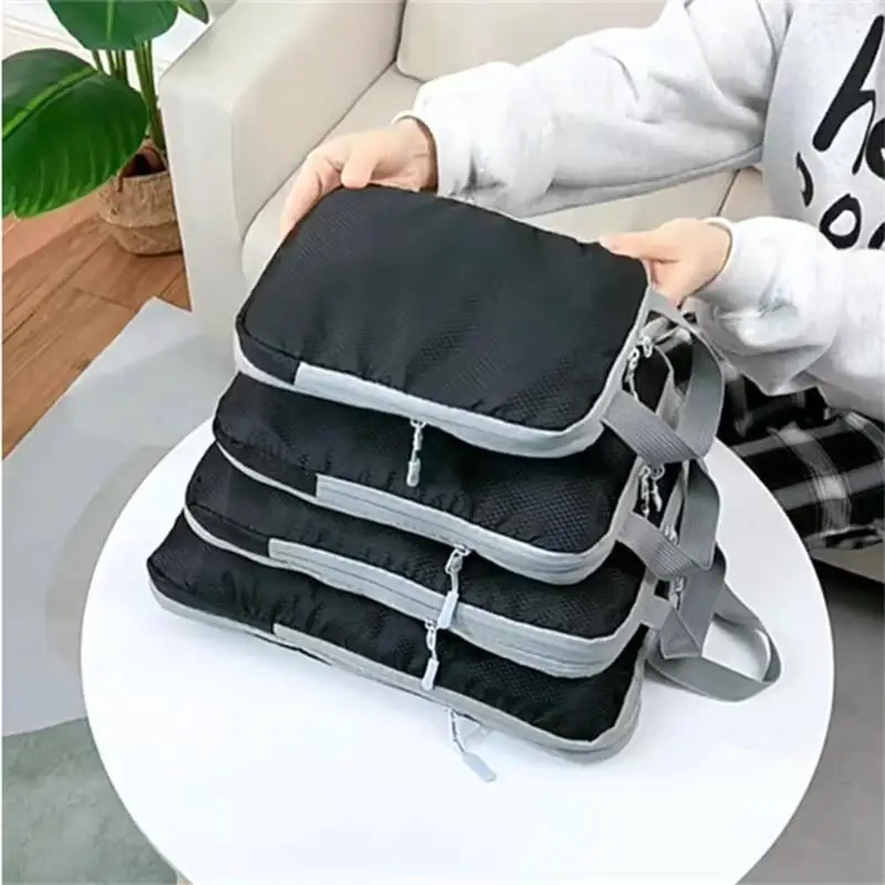 Cube d'emballage de sous-vêtements de voyage, document solide, coffre minimaliste, vêtements et pantalons, poudres séparées, sac de rangement pour garde-robe domestique, ensemble de 4 pièces