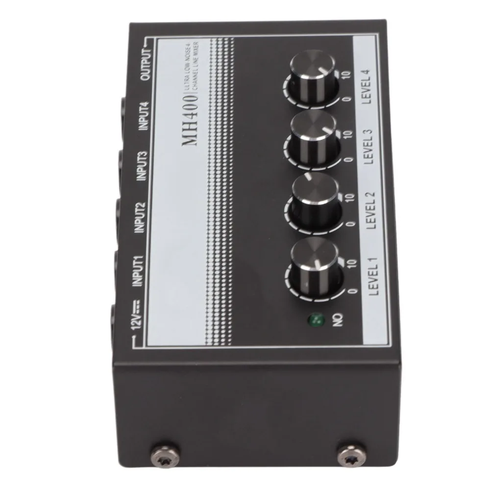 Low Noise 4 Channel Line Mixer Adjustable Volume 100-240V for US Plug Stereo Audio Amplifier Earphone Splitter Stage Performance