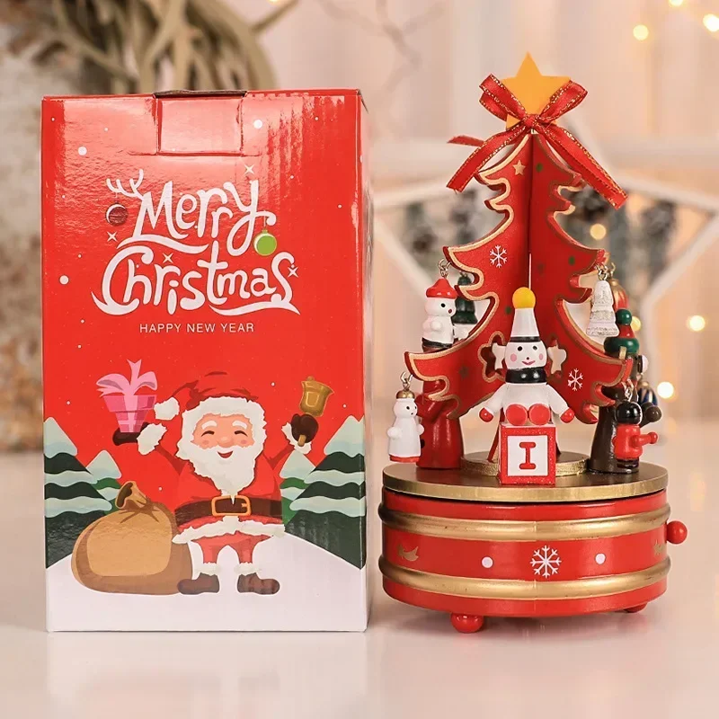 Christmas Carousel Wooden Christmas Horse Carousel Box Rotating Music Boxes Children Gifts Musicbox Room Decoration Home Decor