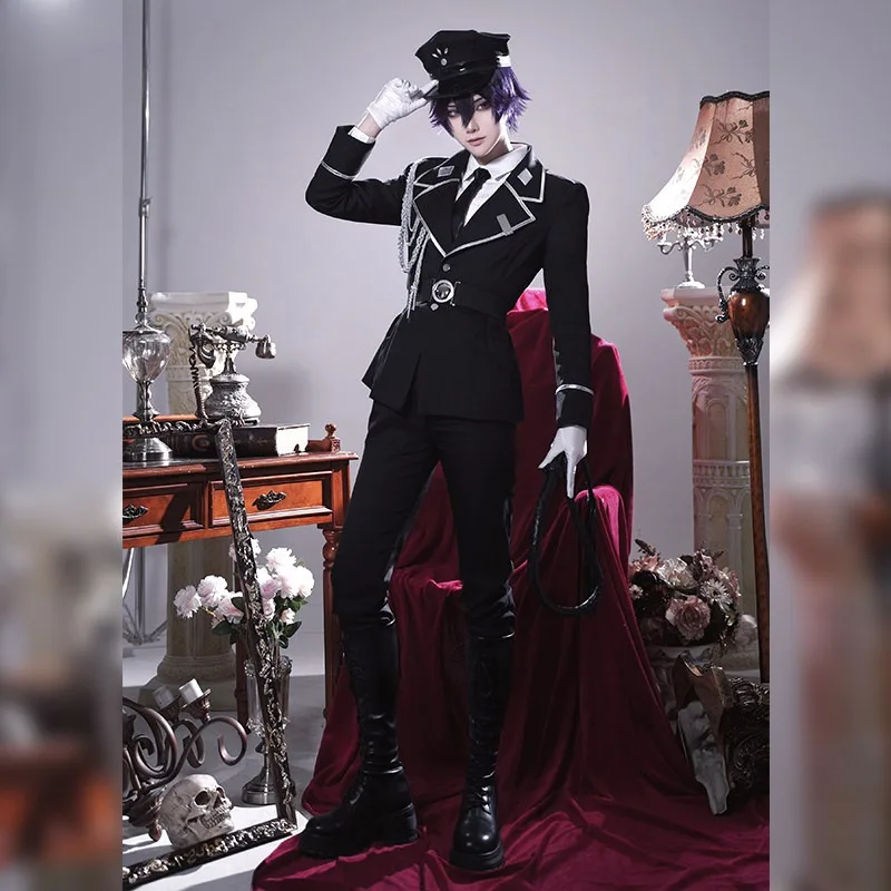 

Anime Aki Myojin Cosplay Costume Black Uniform Suit Purple Short Wig for Women Men Halloween Party Carnival Roleplay Outfits