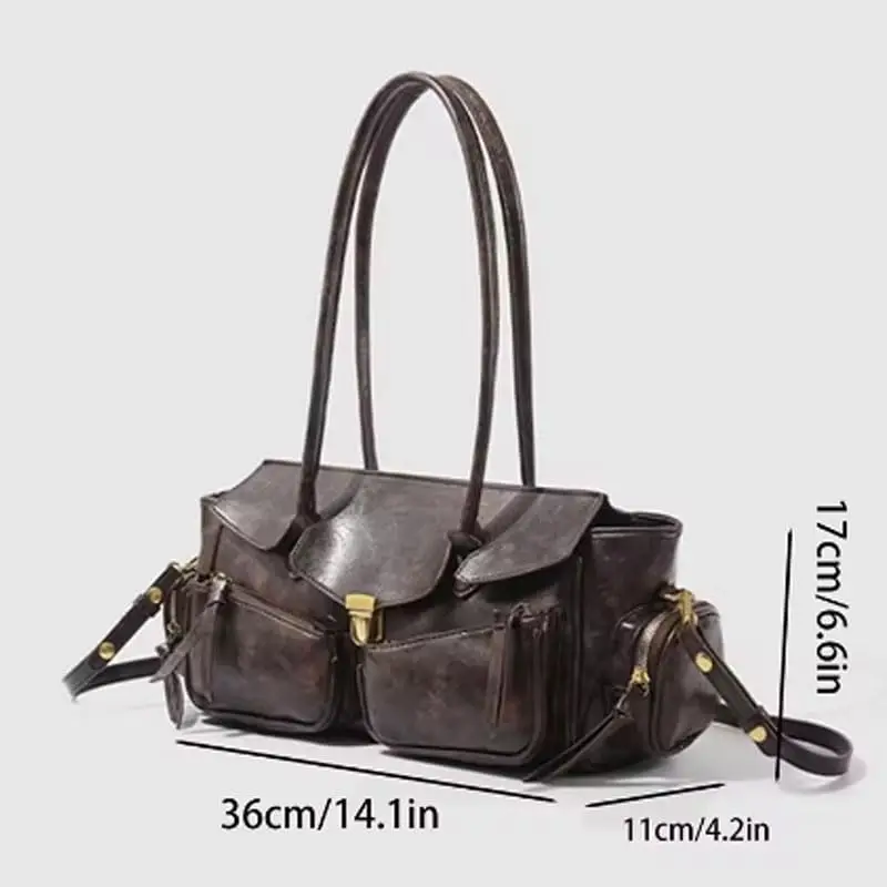 Y2K stijl grote bowlingtas chique Boston handtas effen kleur motorfiets crossbody schoudertas dames vintage onderarmtas