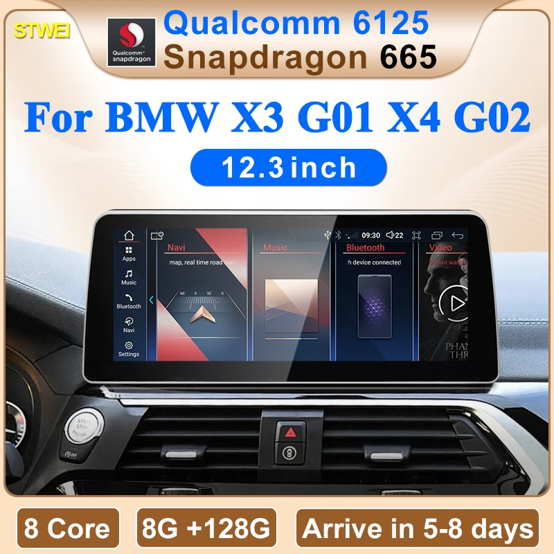 STWEI 12.3inch Qualcomm Snapdragon665 Andorid14 Wireless CarPlay Auto For BMW X3 X4 G01 G02 EVO Car Video Multimedia Players