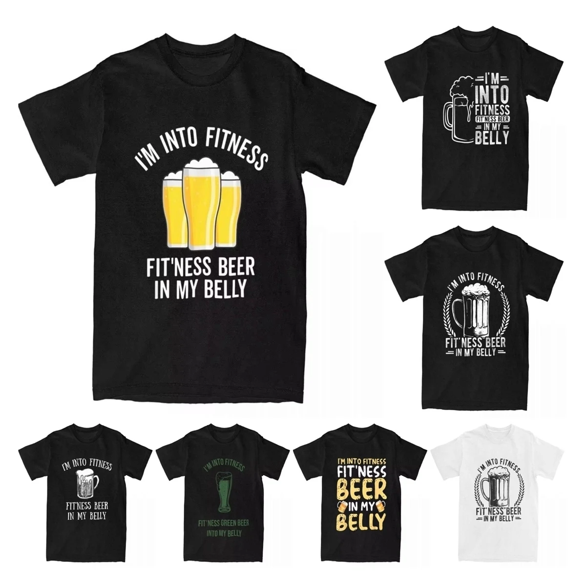 Casual I'm Into Fitness Fitting This Fit'ness Beer In My Belly Funny Drinking T-Shirts for Men Cotton T Shirts Tees Adult Tops