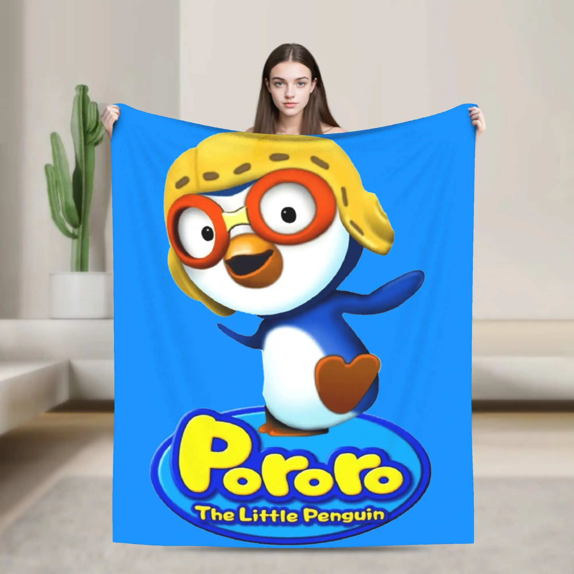 Pororoes-Manta de franela con el pequeño pingüino, aire acondicionado de verano, mantas súper suaves portátiles para el hogar y el coche