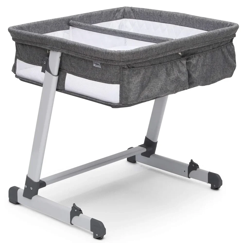 

Kids By The Bed City Sleeper Bassinet for Twins - Adjustable Height Portable Crib with Wheels & Airflow Mesh, Grey Tweed