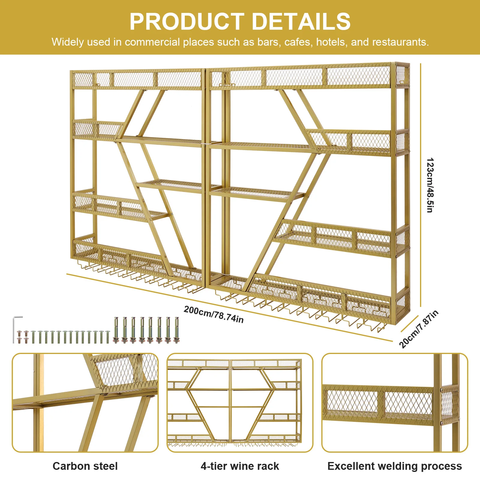 Metal Wine Bottles Storage Display Storage Shelf with Wine Glass Holder Wall-Mounted Wine Racks Cabinets for Home & Dining Room