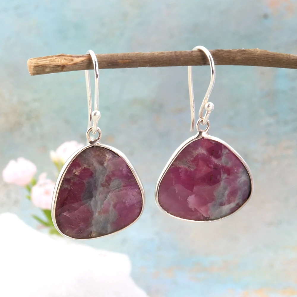 Simple design Natural Filled ruby rose cut handmade Earrings 925 sterling silver fine jewelry anniversary Banquet Festival gift