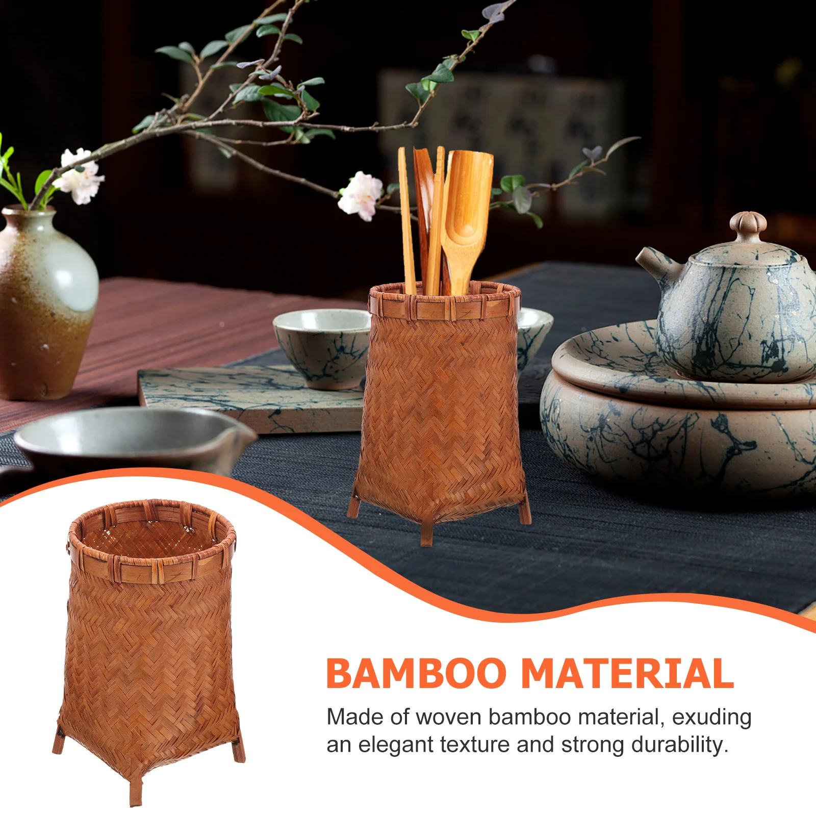 Bamboo Woven Pen Holder Retro Style Multi Functional Desk Organizer Tea Clips Holder Makeup Brush Pot Stationery Storage