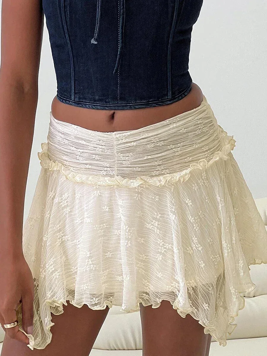 

Fairy Grunge Lace Skirts for Women Y2k Low Waist Flowy Skirts Layered Pleated Ruffle Mini Skirt Streetwear