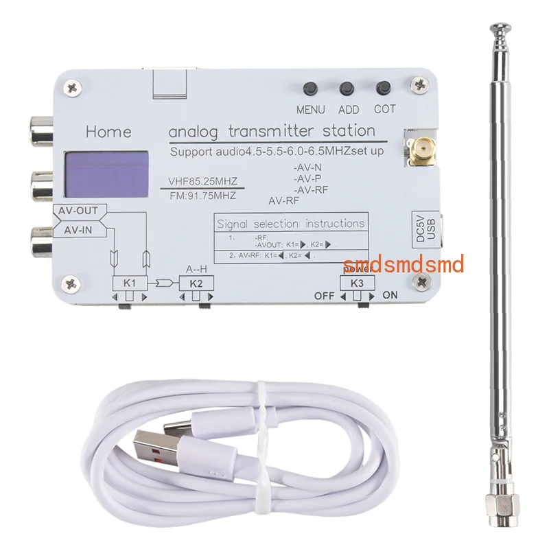 

For Hamgeek White Analog TV Signal Transmitter Home Analog TV Transmitter With OLED Display Supports Global Tvs-AU47