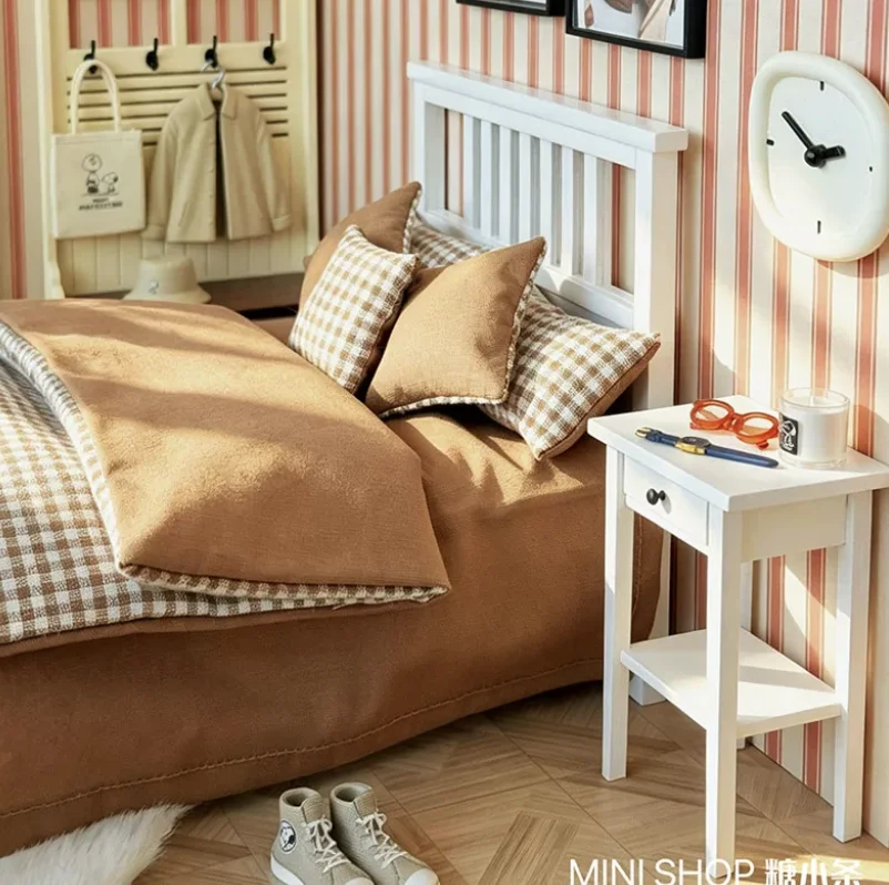 Handmade 1:12 Miniature Living Room Set: Wooden Sofa, Tea Table, Daybed & Entry Cabinet for BJD Dollhouse Furniture Collection