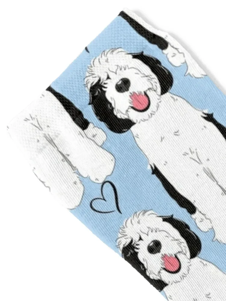 LOVE Black and White Sheepadoodle 4 - Baby Blue Socks japanese fashion christmas stocking Boy Child Socks Women's