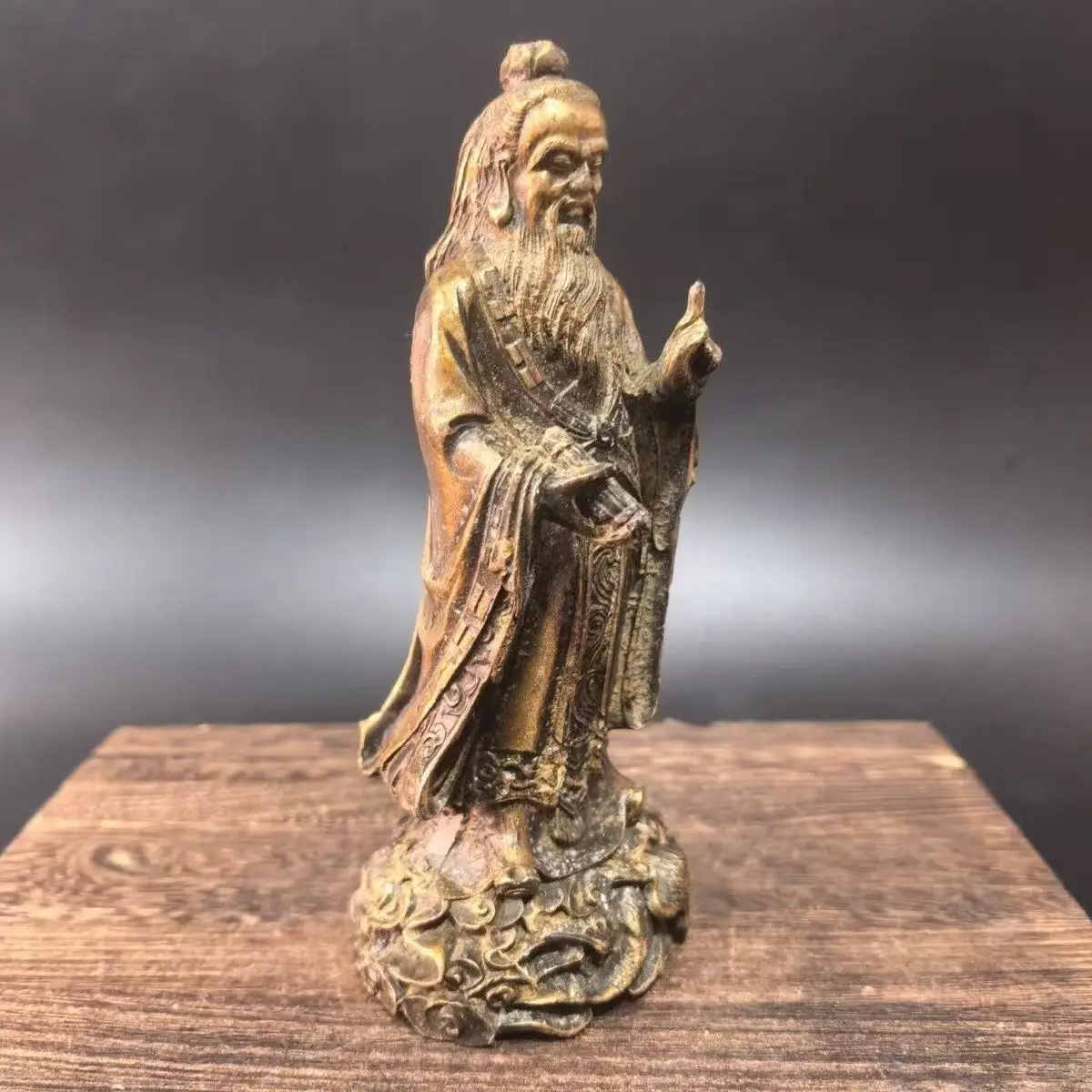Old copper Qing Dyansty copper LAO ZI Statue, Free shipping