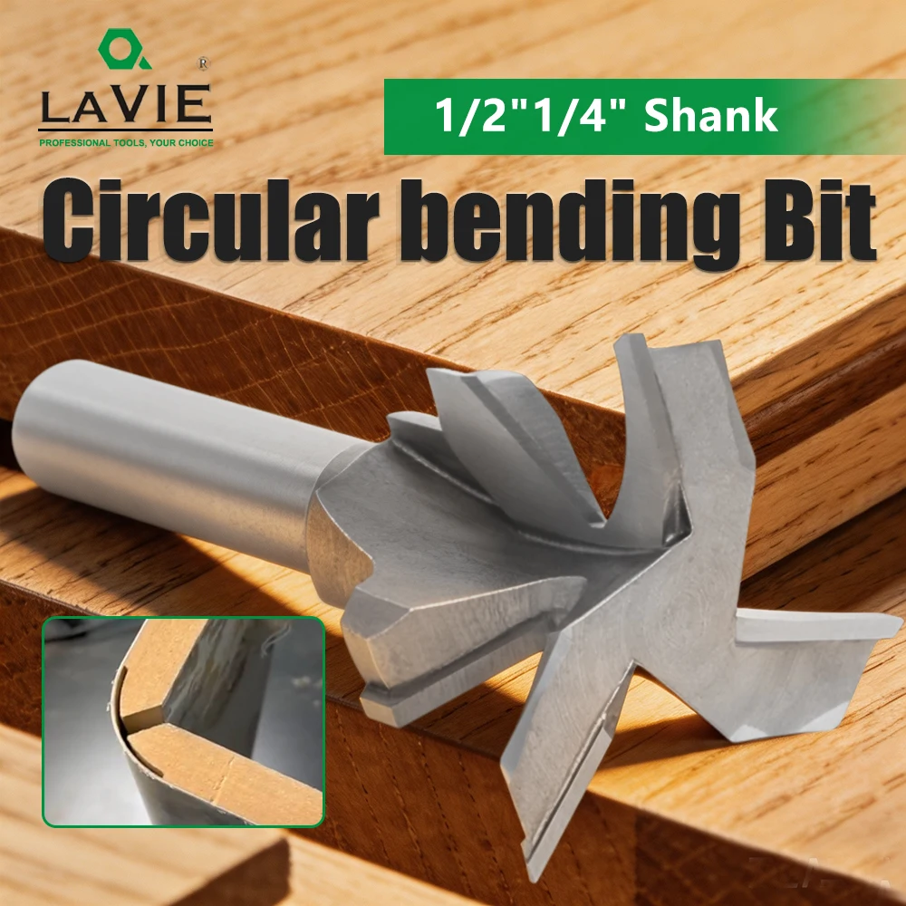 LAVIE 1pc 1/2" Shank Wood Bending Router Bit Set, 2 & 3 Flute Seamed CNC Milling Cutter, R8-R50 Profiling Tool For Wood Curve