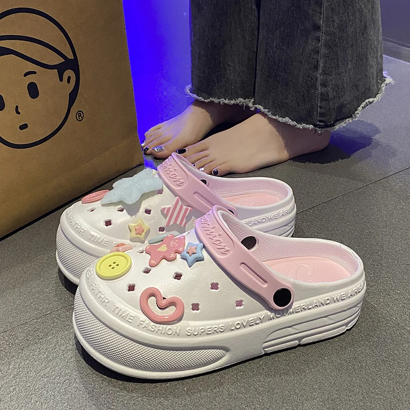 

2025 New Spring Super Thick-Soled Garden Shoes for Women Summer Outerwear Fashion Party Party Four Seasons Cute Cartoon Eva Beach Outing