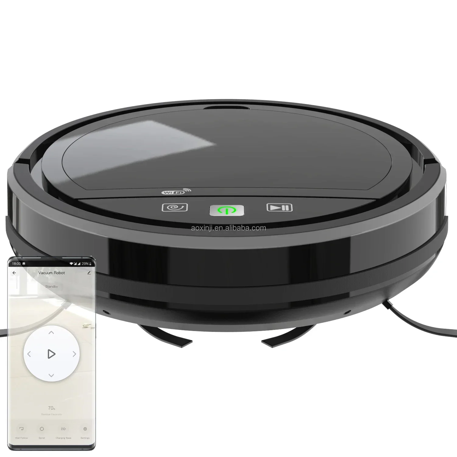 Household Electric Mopping Robot Cleaner Home Automatic Cleaning Vaccum Intelligent Cleaning Robot WiFi App Connected Black