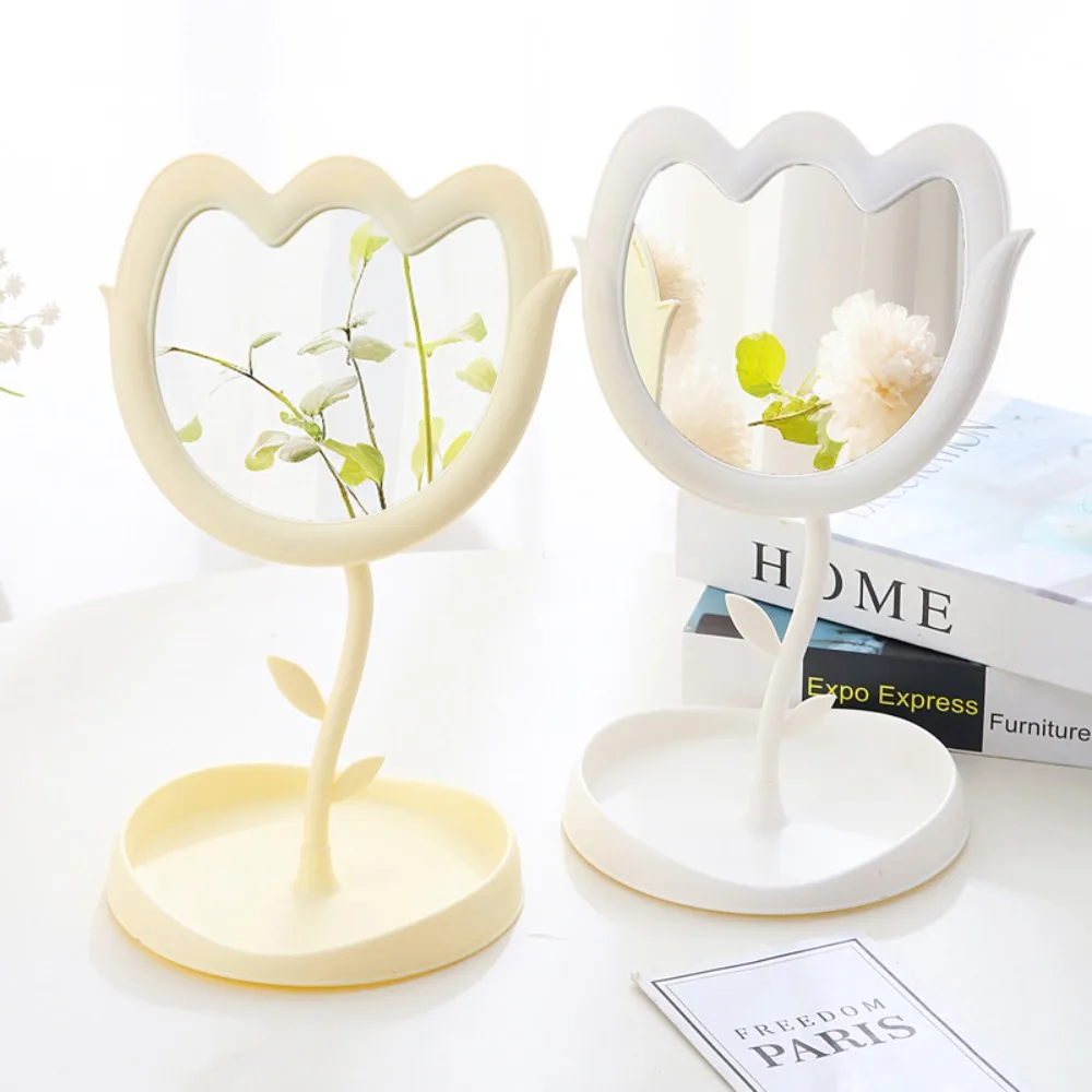 

Cute Tulip Shaped Dressing Mirror Detachable High-definition Desktop Makeup Mirror 360 Degree Rotation Classic Table Mirror