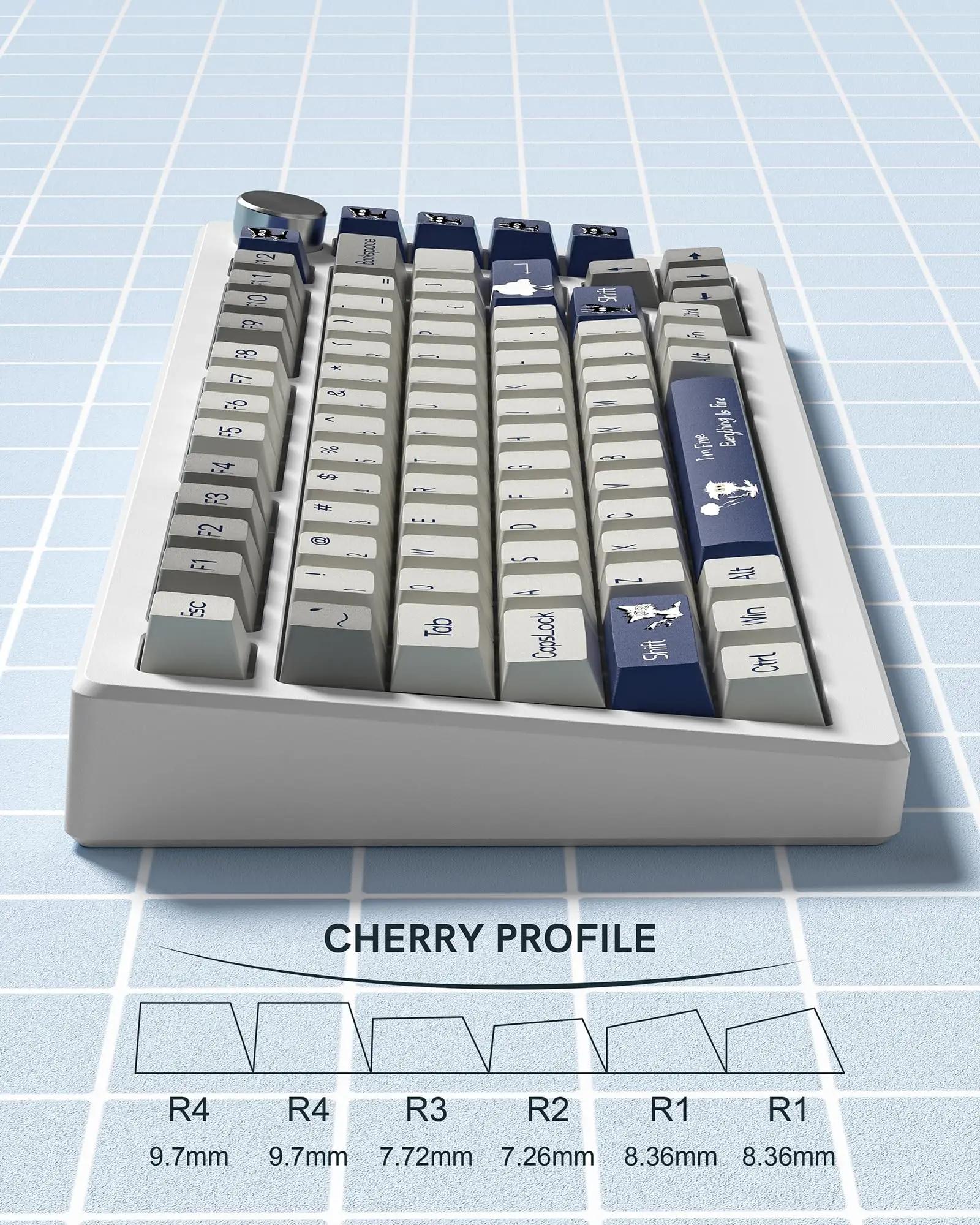 131 Keys Blue White Cat PBT Keycaps Cherry Profile Five Side Dye Sub Key caps for Cherry MX Switches Gaming Mechanical Keyboard