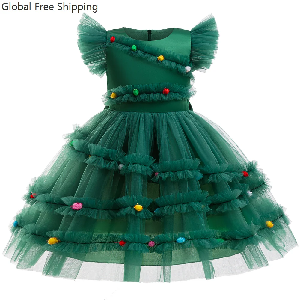 

Cute Girls Princess Dress Cosplay Christmas Tree Mesh Fluffy Christmas Party Costume 2-10 Years Old Elegant Children Tutu Skirt