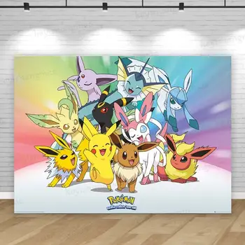 伊布家族寶可夢背景布 可愛女孩公主生日派對背景攝影臥室牆掛照片橫幅裝飾 6 最佳銷售 伊芙寶可夢 - №2