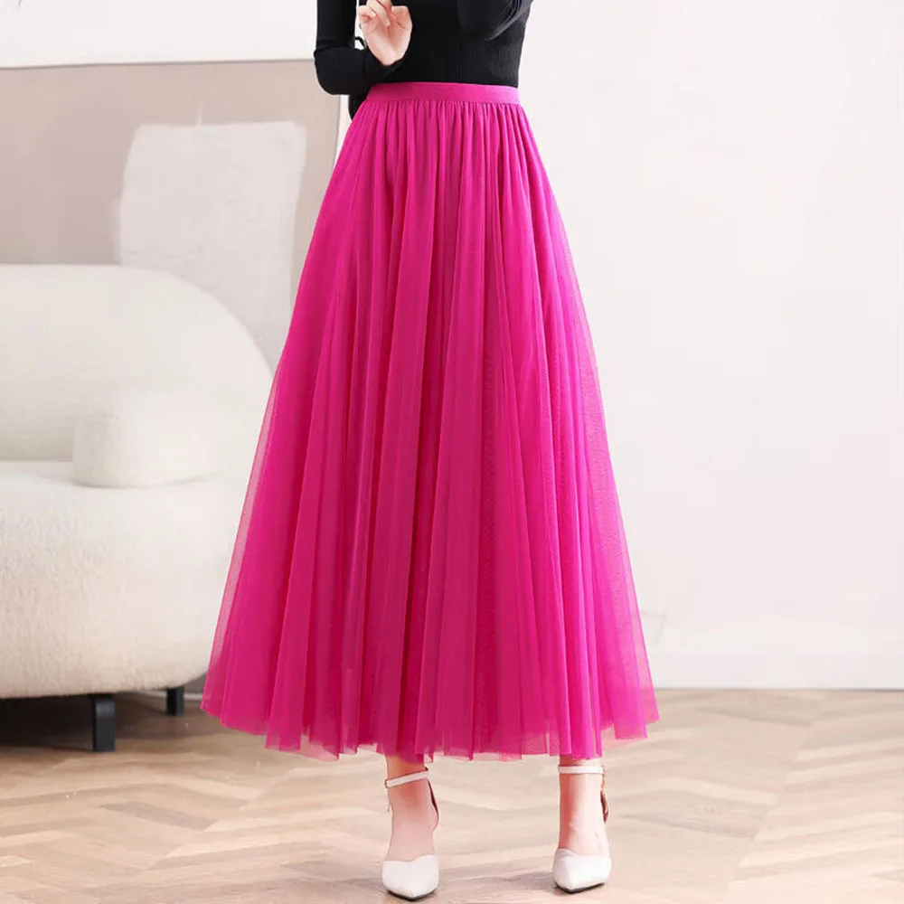 75 cm/80 cm/85 cm/90 cm/95 cm/100 cm longueur de jupe femmes coréen Simple solide une ligne taille haute grand ourlet longue jupe en Tulle