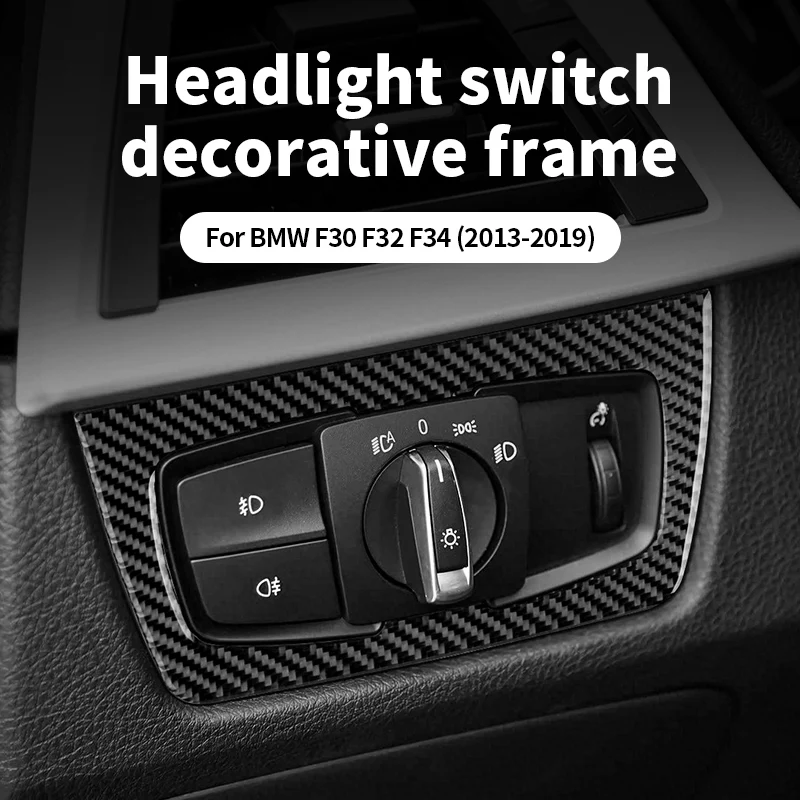 

For BMW F30 F32 F34 (2013-2019) Carbon Fiber Car Headlight Switch Button Panel Trim Sticker Auto Interior Tuning Accessories
