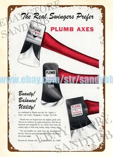 1970 Plumb Tools Hammers, Hatchets, Axes, Sledges, Files metal tin sign