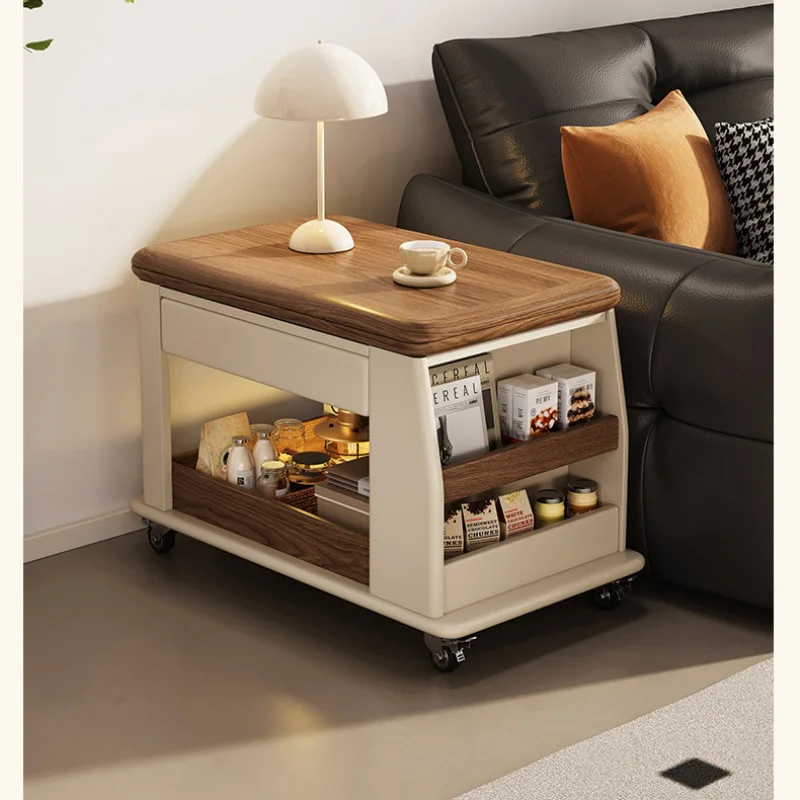 Medieval removable small apartment multi-functional trolley sofa side few new solid wood folding table coffee table bedroom