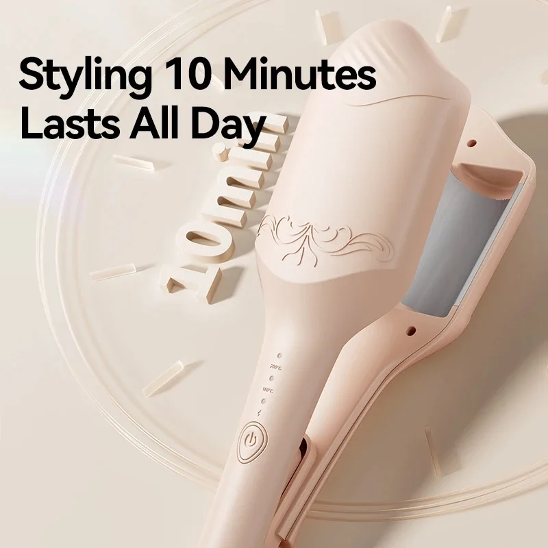 NEW 40mm Deep Wave Hair Crimper With Negative Ion - Adjustable Temperature Curling Iron for Long Lasting Wavy Hair, Anti-Frizz