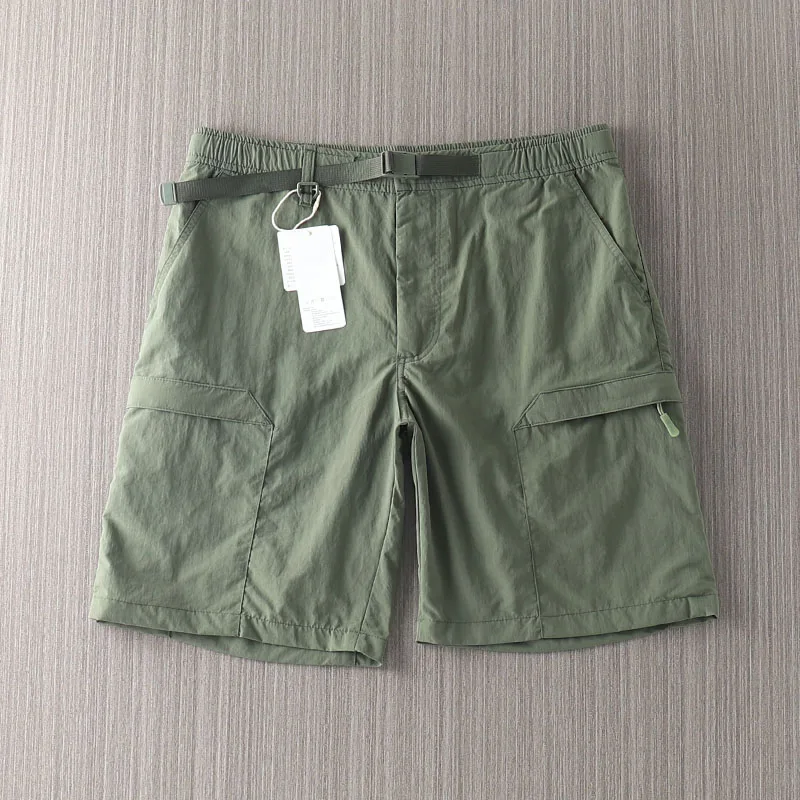 กางเกงลำลองผู้ชายแบบแห้งเร็ว ความยาวห้าส่วน สำหรับทำงาน มีเข็มขัด สีน้ำเงิน กันน้ำ ระบายอากาศ แฟชั่นฤดูร้อน