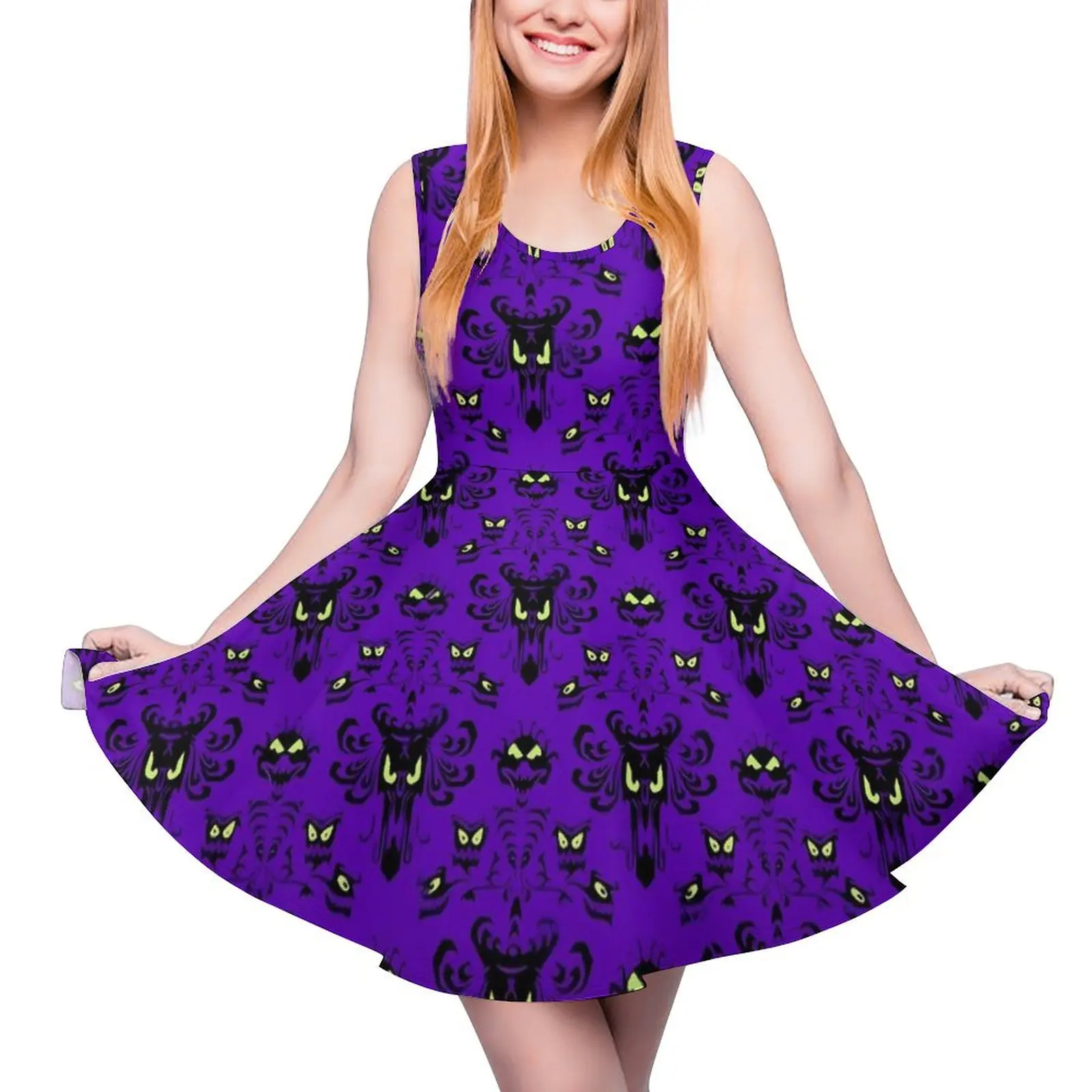 Haunted Mansion Dress Happy Haunted Night Club Dresses Sleeveless Street Wear Oversize Skate Dress Womens Design Vestidos