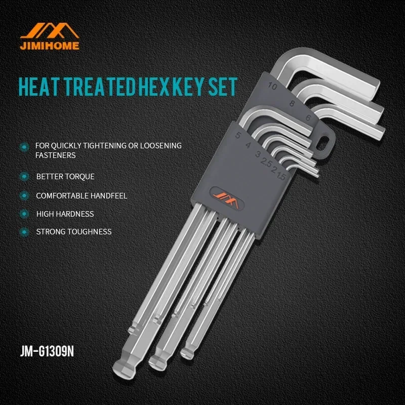 JIMIHOME 9PCS Allen Key Set with Ball End Hex Wrench S2 Alloy Steel Allen Keys for Bicycle Repair Furniture and Electrical Home