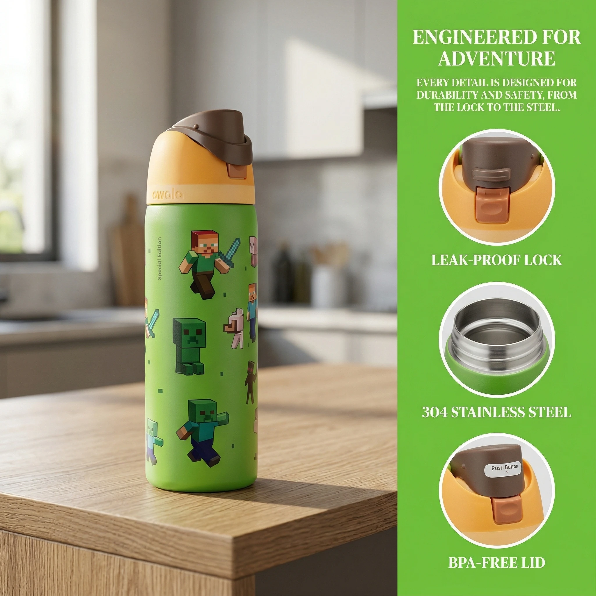 Stainless Steel Insulated Cup 24OZ/32OZ with Steve Anime Pattern for Household Use Drinking Cup